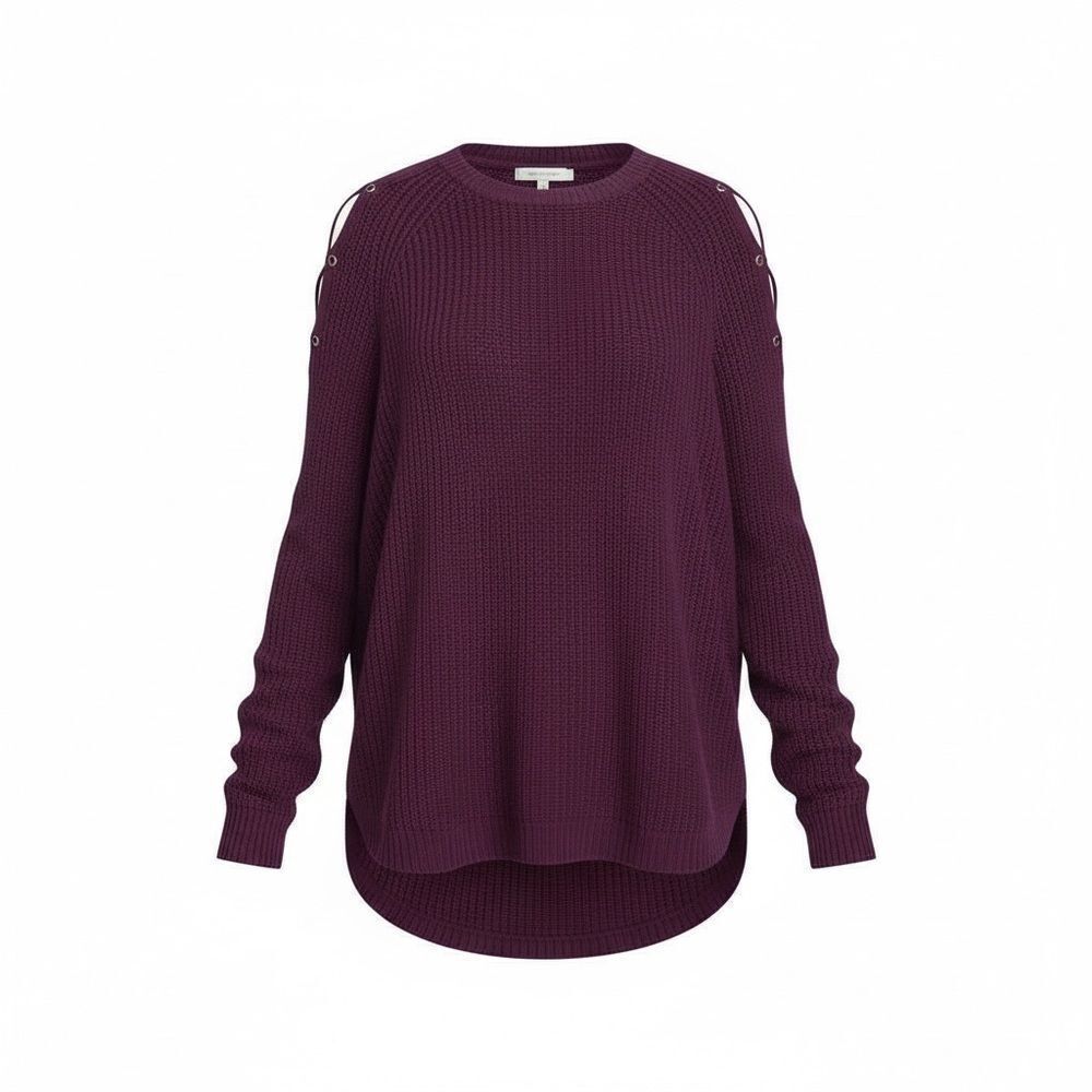 Ambiance Apparel Cotton Blend Laced Shoulder Sweater